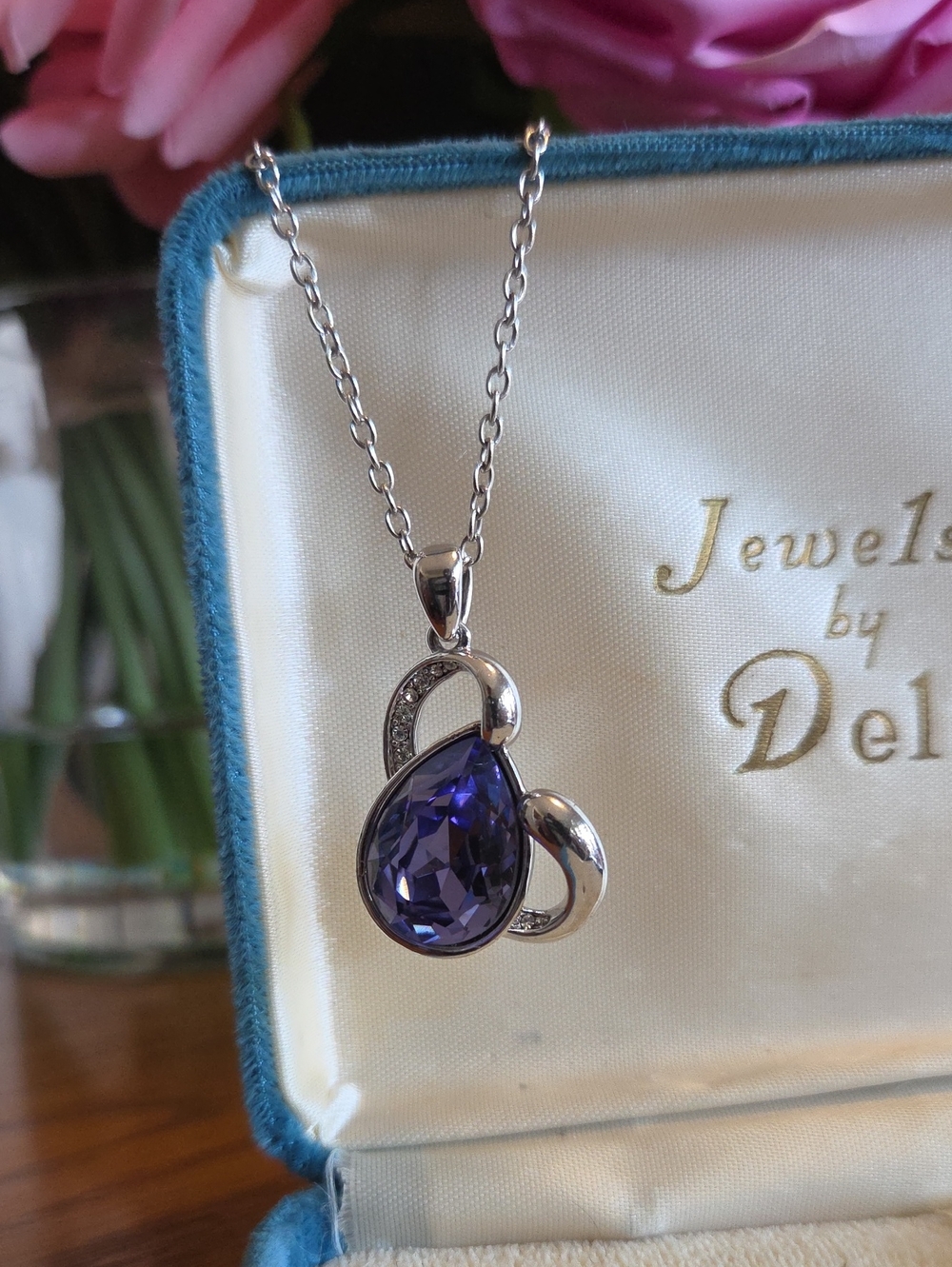 Swarovski Crystal Purple Teardrop Crystal Pendant Necklace 18 -24"